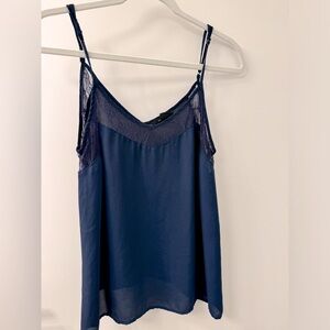 Navy lace detailed silk top